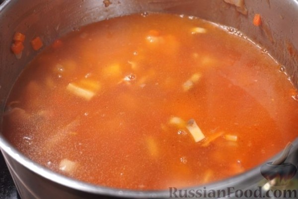 Суп с фрикадельками, грибами и фасолью