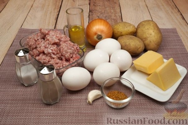 Мясные "гнёзда" с картофелем, сыром и яйцами (в духовке)