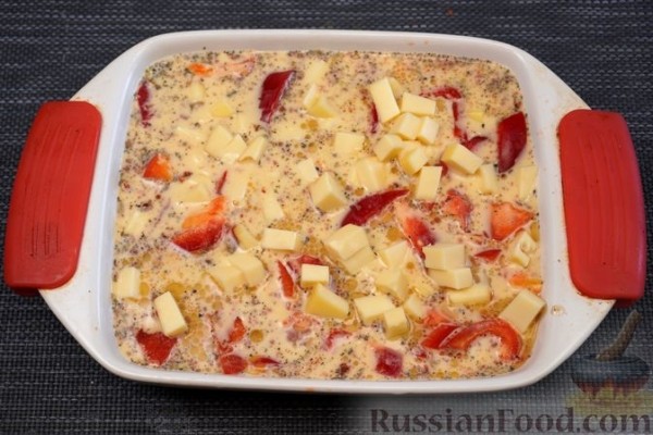 Омлет с куриной печенью, болгарским перцем и сыром (в духовке)