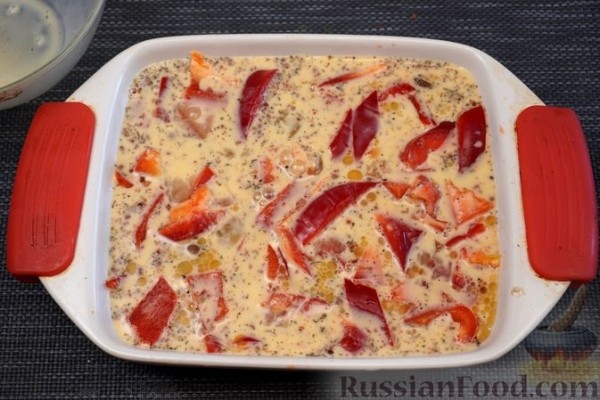 Омлет с куриной печенью, болгарским перцем и сыром (в духовке)