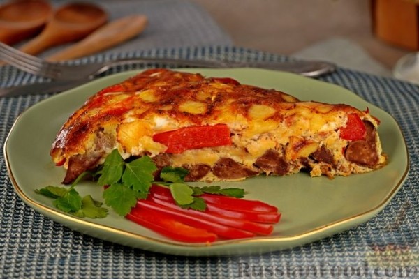 Омлет с куриной печенью, болгарским перцем и сыром (в духовке)