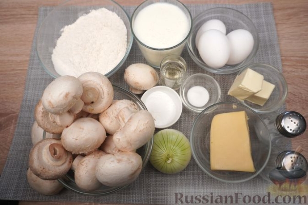 Заливной пирог с грибами и сыром