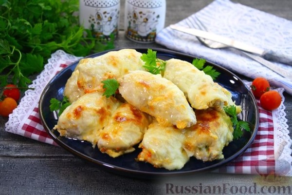 Куриные рулетики с сыром и морковью