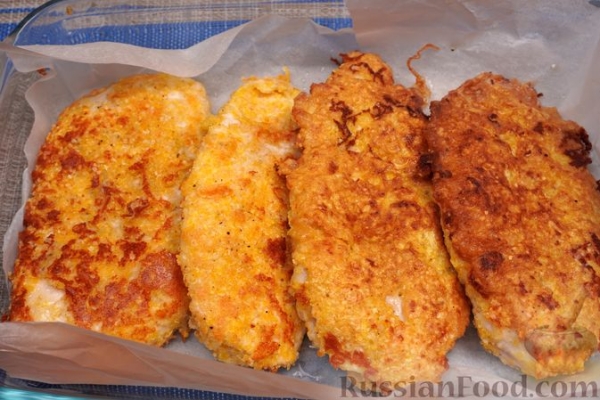 Куриное филе в панировке из сыра и кукурузных хлопьев (в духовке)