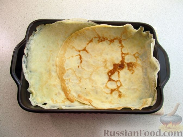 Лазанья из блинов, с мясом и сыром