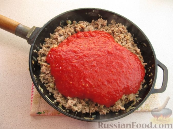 Лазанья из блинов, с мясом и сыром
