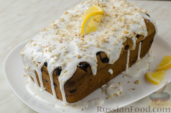 Апельсиновый кекс с клюквой и белковой глазурью