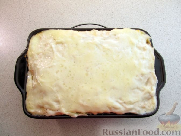 Лазанья из блинов, с мясом и сыром