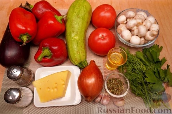 Рататуй с грибами, запечённый в перцах