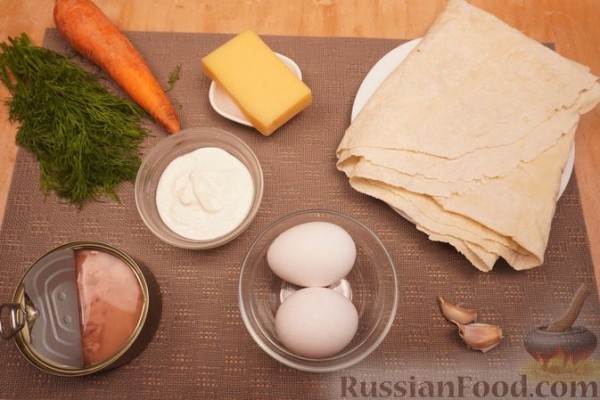 Закусочный рулет из лаваша "Мимоза"