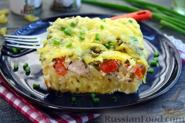 Запеканка из макарон с курицей