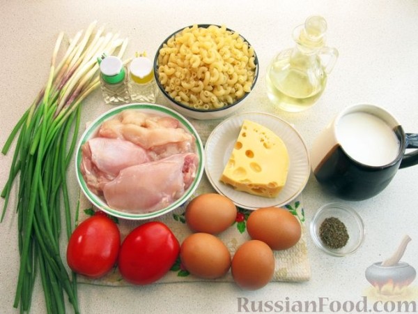 Запеканка из макарон с курицей