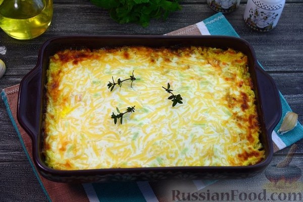 Рыба, запечённая под сырно-овощной шубой