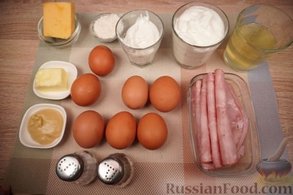 Запечённые яйца, фаршированные ветчиной