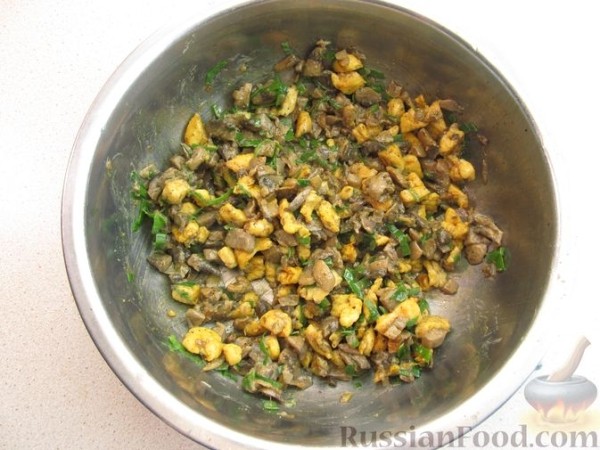 Картофельные драники с курицей, грибами и сыром