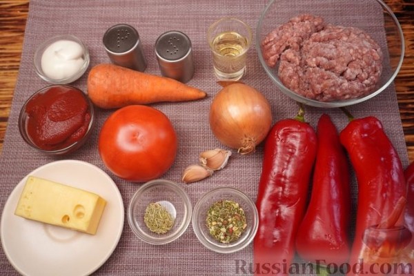 Перцы, фаршированные мясом, помидором и сыром (без риса)
