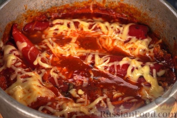 Перцы, фаршированные мясом, помидором и сыром (без риса)