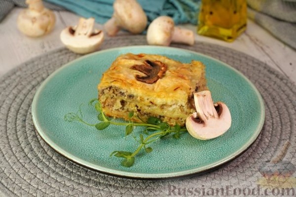 Бугаца с фаршем и грибами (пирог из теста фило)