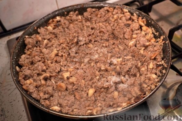 Бугаца с фаршем и грибами (пирог из теста фило)