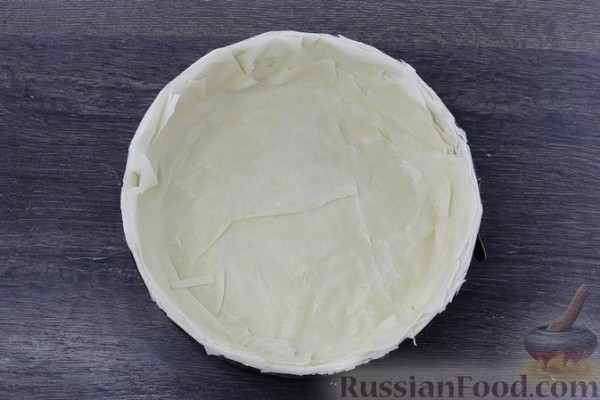 Чизкейк из теста фило, с творогом, сливочным сыром, вишней и орехами
