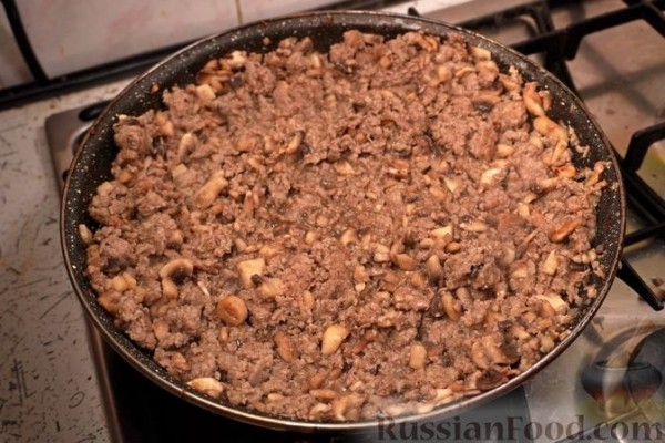 Бугаца с фаршем и грибами (пирог из теста фило)