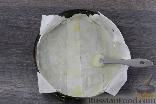 Чизкейк из теста фило, с творогом, сливочным сыром, вишней и орехами
