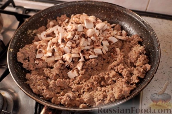 Бугаца с фаршем и грибами (пирог из теста фило)