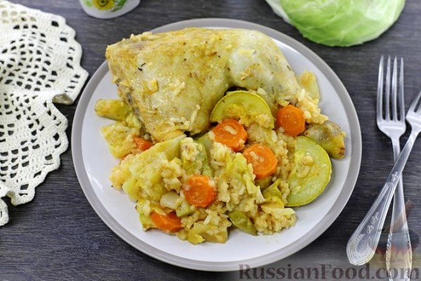 Запечённая курица с рисом и овощами (в рукаве)