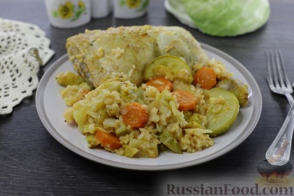 Запечённая курица с рисом и овощами (в рукаве)