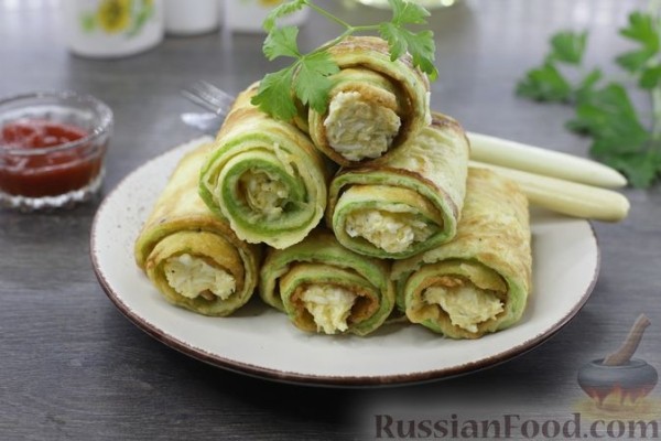 Рулетики из кабачков с сыром и яйцами
