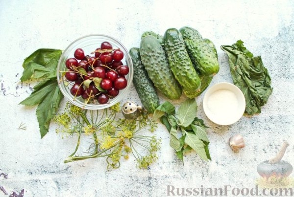 Малосольные огурцы с вишней (в пакете)