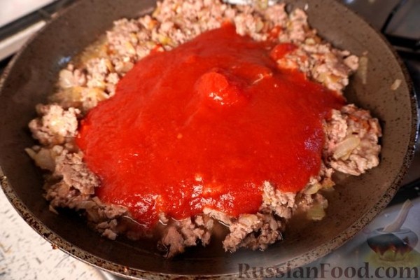 Мусака из запечённых баклажанов, с мясным фаршем