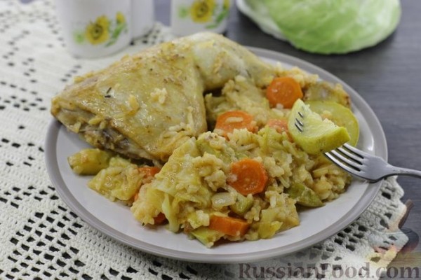 Запечённая курица с рисом и овощами (в рукаве)