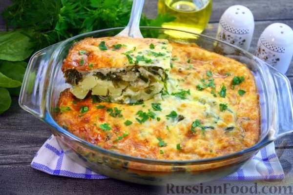 Молодой картофель, запечённый со шпинатом и сыром