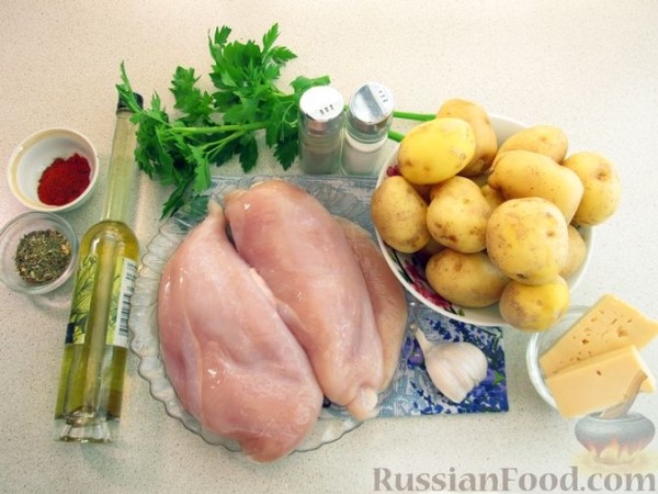Куриное филе с молодым картофелем и сыром