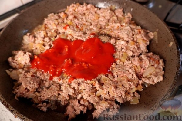 Мусака из запечённых баклажанов, с мясным фаршем