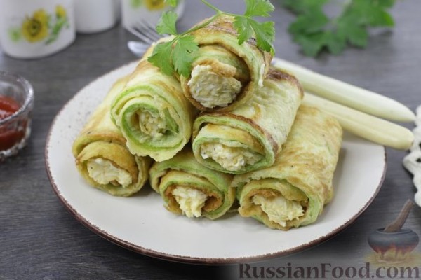 Рулетики из кабачков с сыром и яйцами