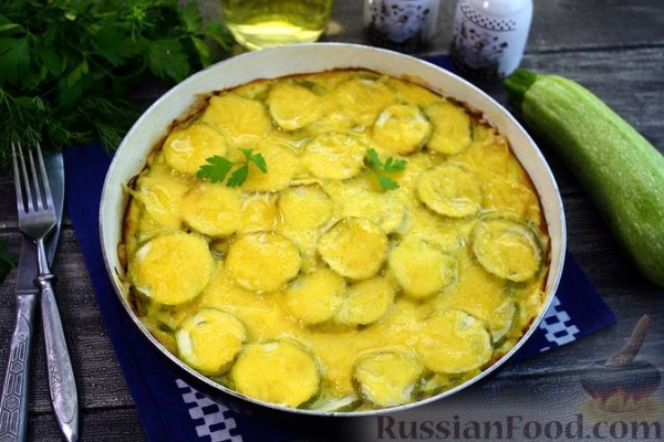 Запечённые кабачки в яично-молочной заливке, с сыром