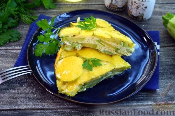 Запечённые кабачки в яично-молочной заливке, с сыром