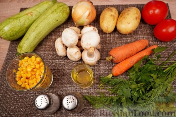 Суп из кабачков с грибами и кукурузой