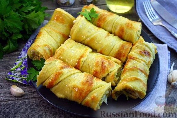 Блинные рулетики с кабачками и сыром (в духовке)