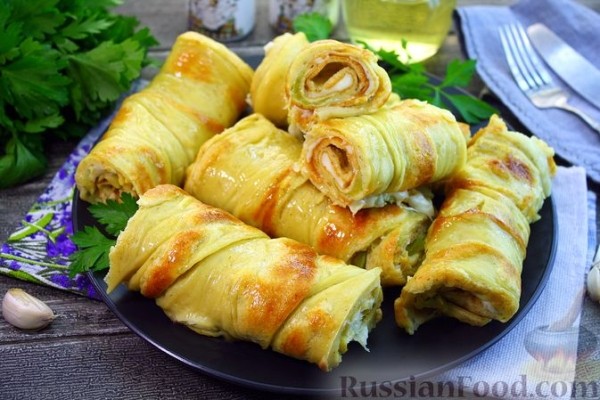 Блинные рулетики с кабачками и сыром (в духовке)