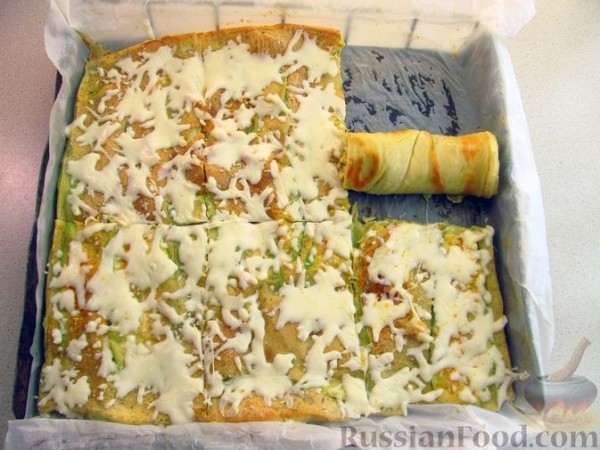 Блинные рулетики с кабачками и сыром (в духовке)