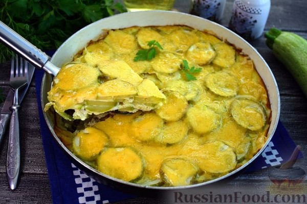 Запечённые кабачки в яично-молочной заливке, с сыром