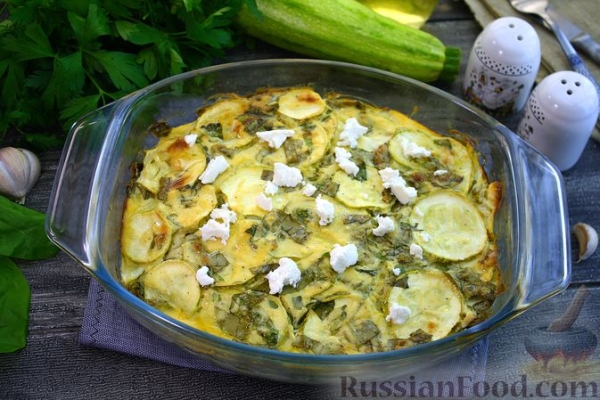 Запеканка из кабачков, шпината и феты
