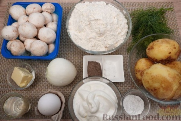 Бездрожжевые пирожки с картофелем, грибами и зеленью (в духовке)