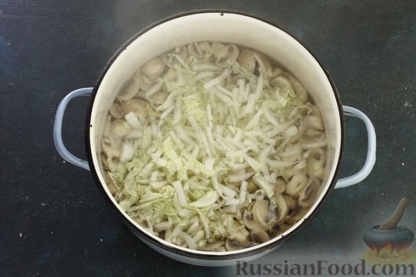 Постный борщ с пекинской капустой и грибами