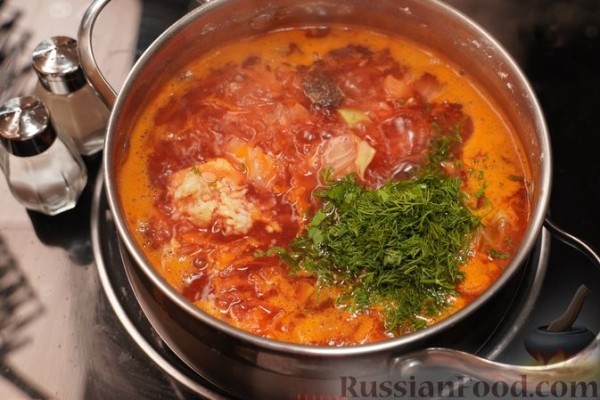 Красный борщ с кабачками и куриным филе