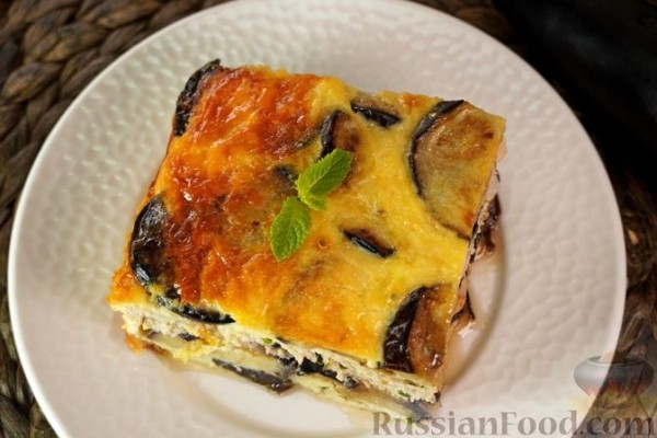 Запеканка из баклажанов с куриным фаршем и брынзой