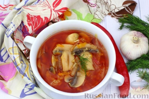 Постный борщ с пекинской капустой и грибами